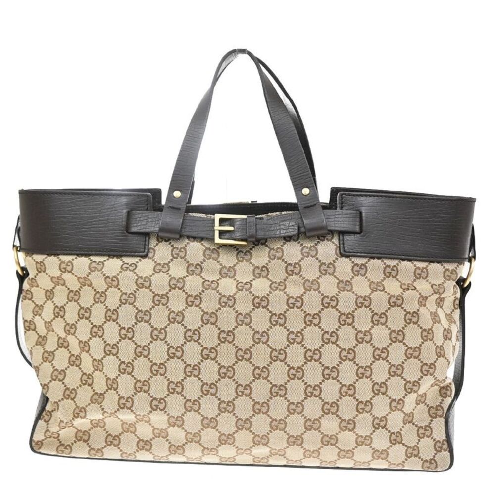 Gucci Belted Bucket Gg Canvas With Leather Brown Canvas Tote Bag Bag